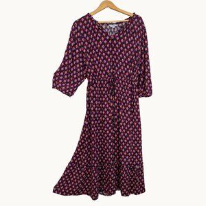 Croft & Barrow Boho Tiered Maxi Dress Navy Geo Print Size 2X Mint Condition